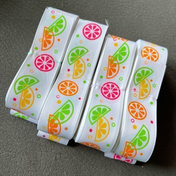 Grosgrain printed ribbon 7/8” 5 yards citrus neon fruit summer lemon lime orange - Picture 3 of 10